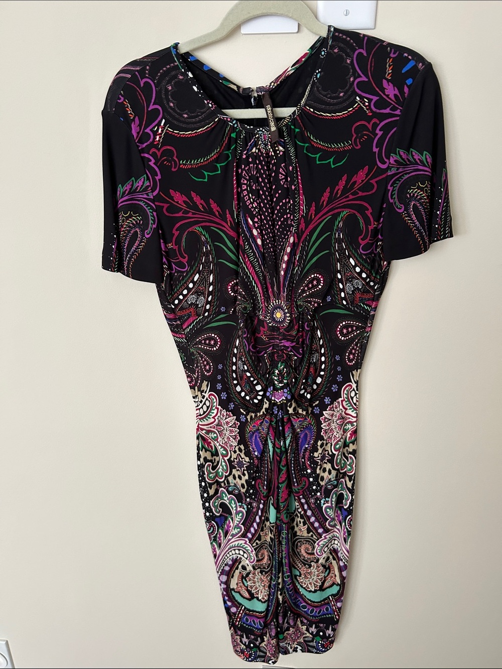 Roberto Cavalli Black Multicolor Paisley-Print Dress